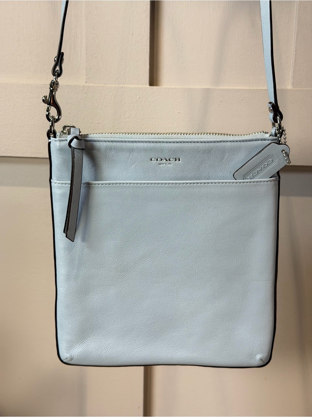 Authentic Coach Kitt Crossgrain Leather Messenger Crossbody Bag Blue